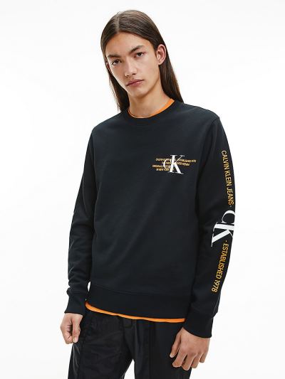 Calvin Klein Ruhák HU631803 | Calvin Klein Organic Cotton Graphic Logo Férfi Pulóver Fekete